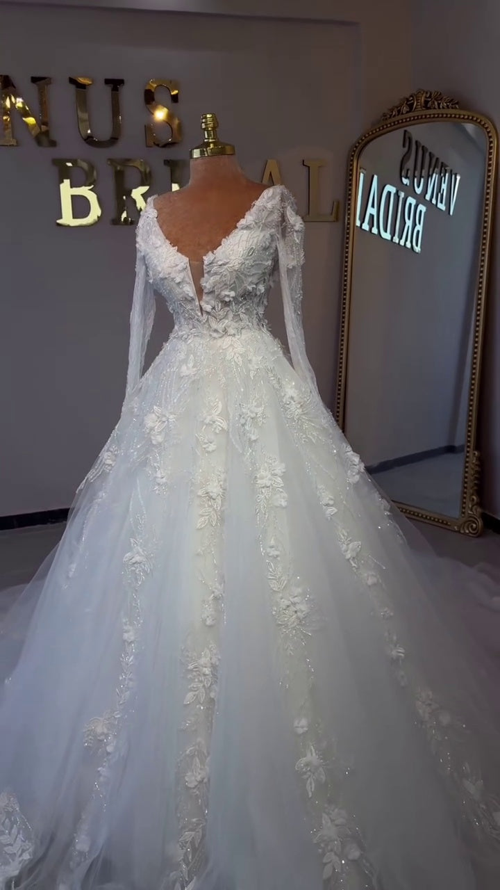 G21-032A - Ivory Lace Ball Gown Wedding Dress - Gelinlik21