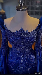 G21-087 Royal Blue Sheath Engagement Dress Main Clean Frame