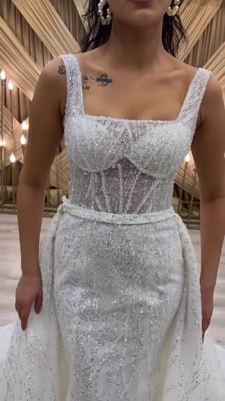 G21-113A - Soft Ivory Beaded Lace Ball Gown Wedding Dress - Gelinlik21