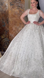 G21-120A - Ivory Beaded Lace Ball Gown Wedding Dress - Gelinlik21