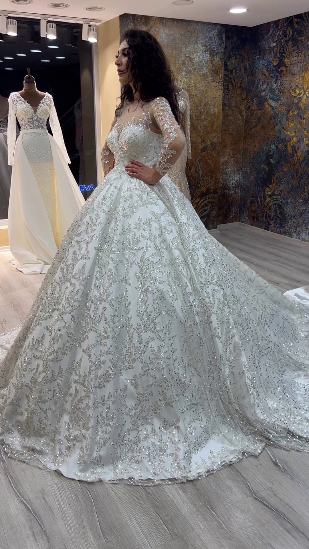 G21-135A - Soft Ivory Beaded Lace Ball Gown Wedding Dress - Gelinlik21