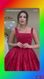G21-076 Crimson Red Ball Gown Tulle Engagement Dress