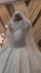 G21-097A - Soft Ivory Beaded Lace Ball Gown Wedding Dress