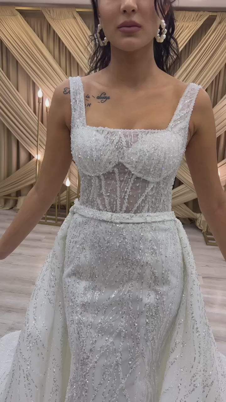 G21-113A - Soft Ivory Beaded Lace Ball Gown Wedding Dress
