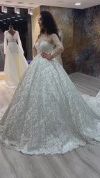 G21-135A - Soft Ivory Beaded Lace Ball Gown Wedding Dress