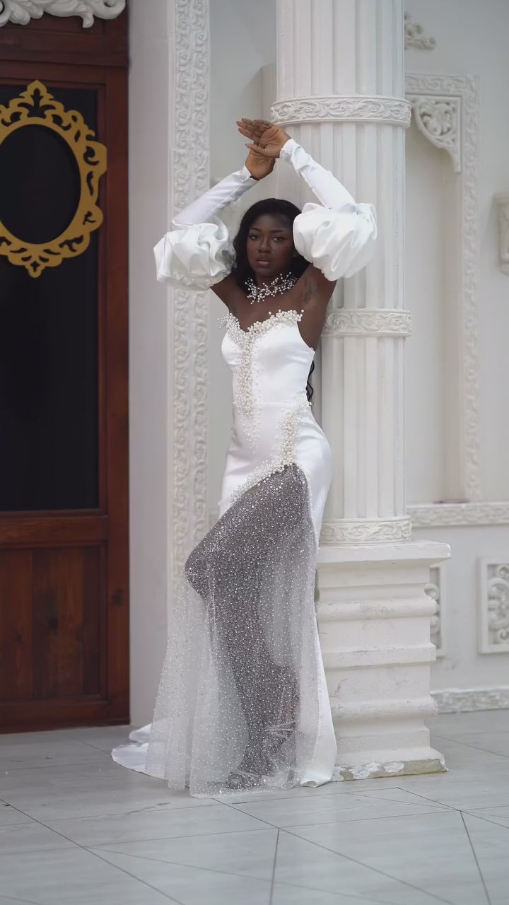 G21-066A - Ivory Crystal Beaded Ball Gown Wedding Dress