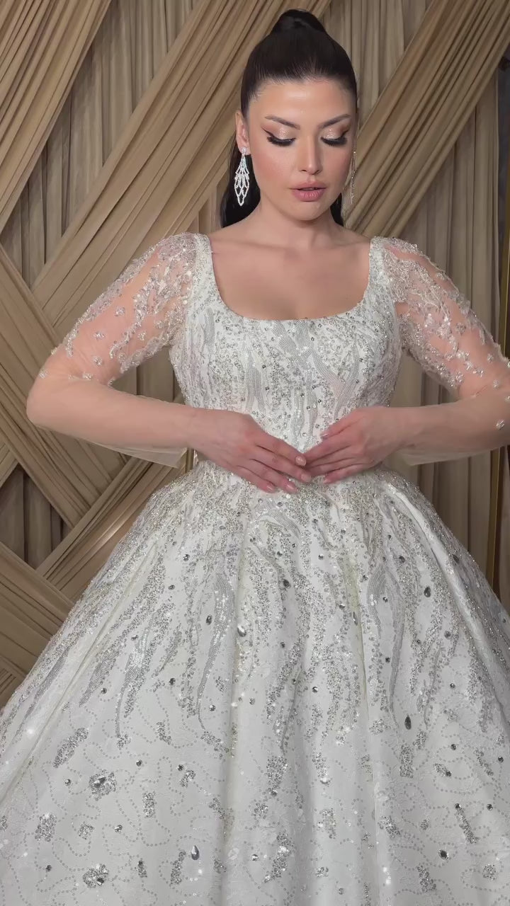 G21-120A - Ivory Beaded Lace Ball Gown Wedding Dress