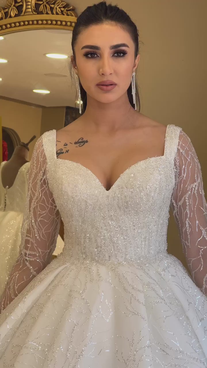 G21-105A - Ivory Beaded Lace Ball Gown Wedding Dress