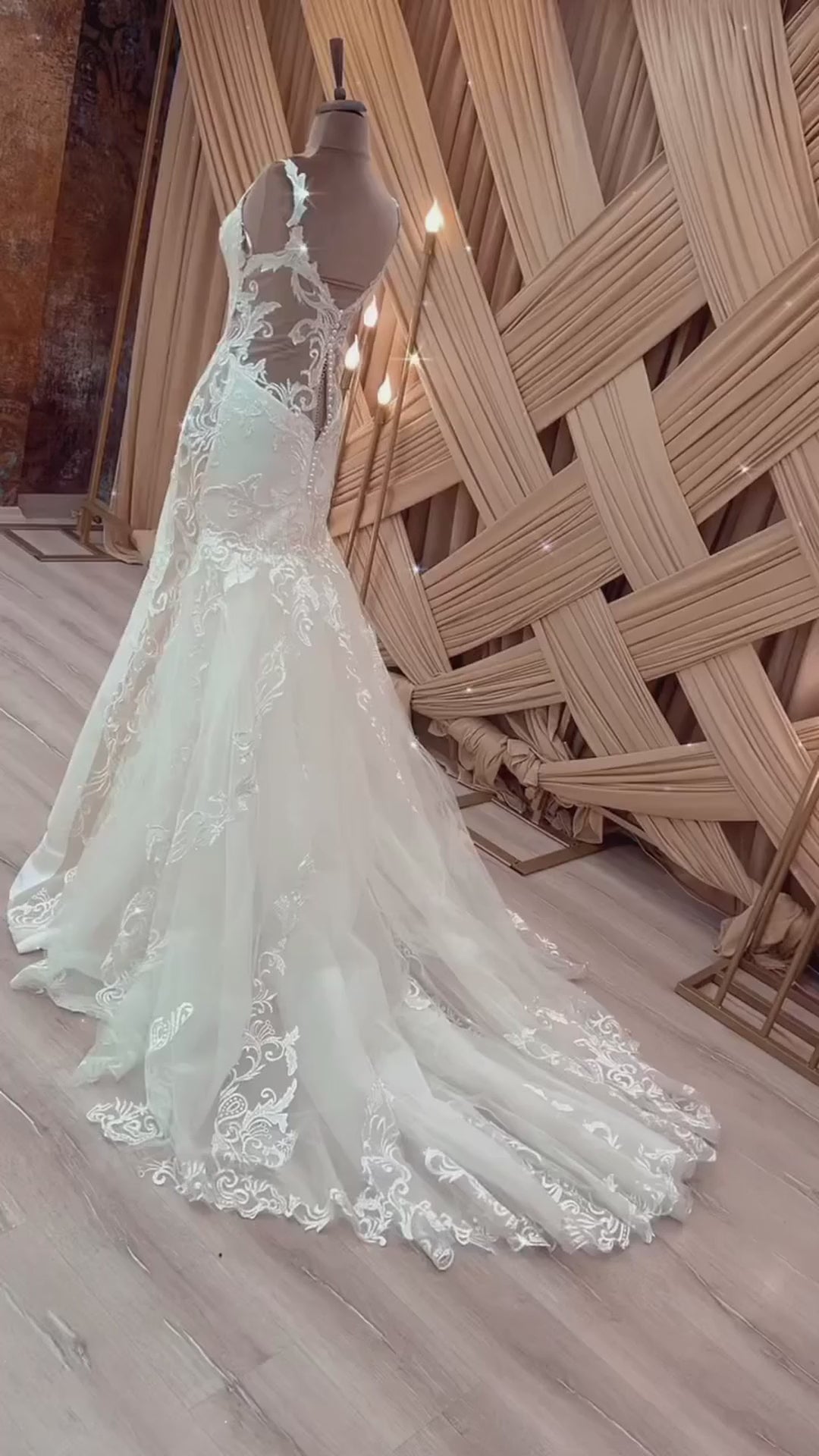 G21-120 Ivory Mermaid Lace Wedding Dress and Cathedral Train