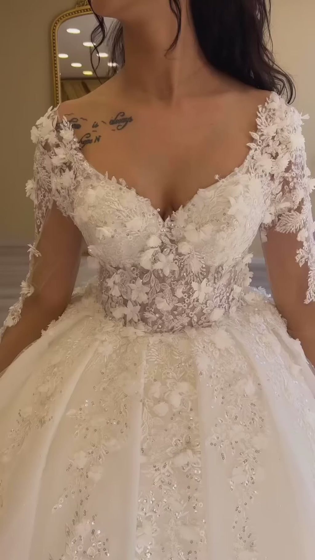 G21-100 Ivory Ball Gown Lace Wedding Dress and Chapel Train